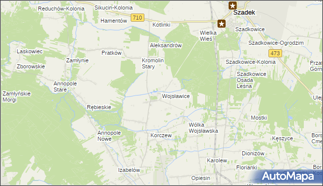 mapa Wojsławice gmina Zduńska Wola, Wojsławice gmina Zduńska Wola na mapie Targeo