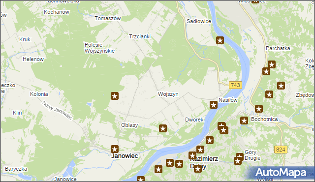 mapa Wojszyn gmina Janowiec, Wojszyn gmina Janowiec na mapie Targeo