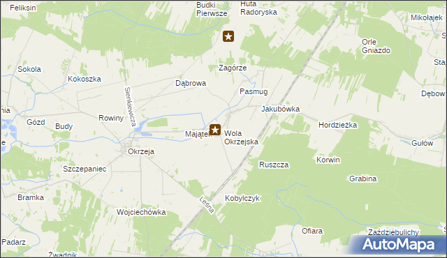 mapa Wola Okrzejska, Wola Okrzejska na mapie Targeo