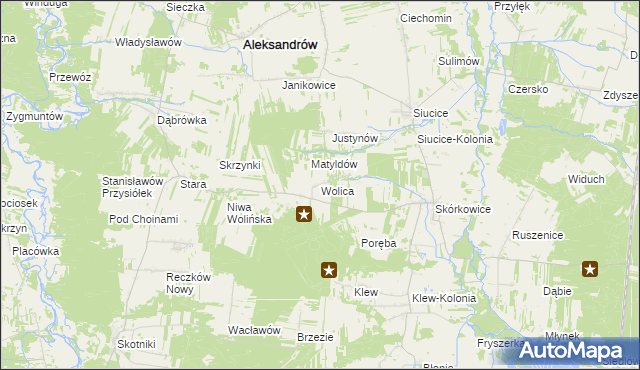 mapa Wolica gmina Aleksandrów, Wolica gmina Aleksandrów na mapie Targeo