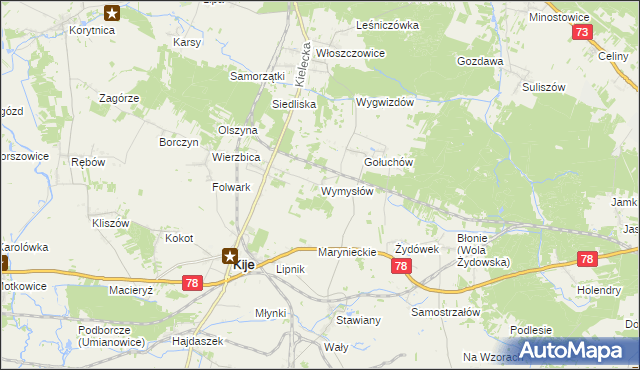 mapa Wymysłów gmina Kije, Wymysłów gmina Kije na mapie Targeo
