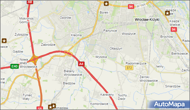 mapa Wysoka gmina Kobierzyce, Wysoka gmina Kobierzyce na mapie Targeo