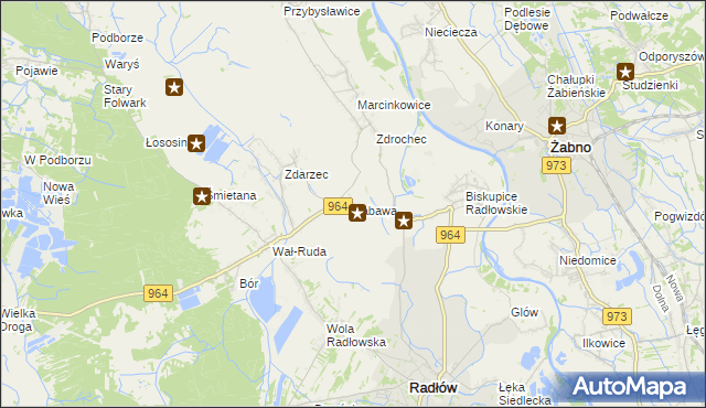 mapa Zabawa gmina Radłów, Zabawa gmina Radłów na mapie Targeo