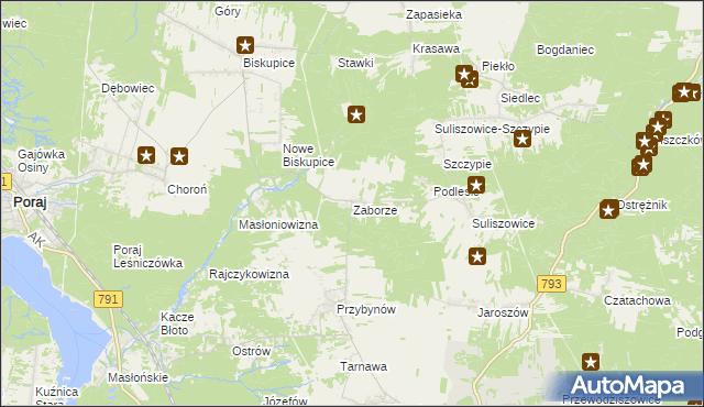 mapa Zaborze gmina Żarki, Zaborze gmina Żarki na mapie Targeo