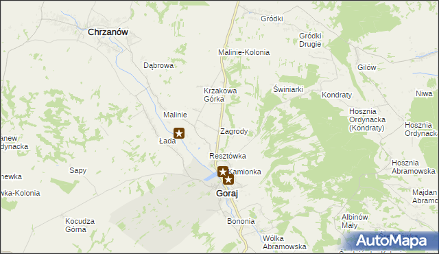 mapa Zagrody gmina Goraj, Zagrody gmina Goraj na mapie Targeo
