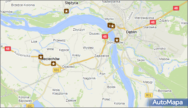 mapa Zajezierze gmina Sieciechów, Zajezierze gmina Sieciechów na mapie Targeo