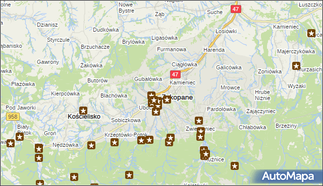 mapa Zakopanego, Zakopane na mapie Targeo