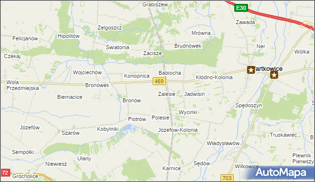 mapa Zalesie gmina Wartkowice, Zalesie gmina Wartkowice na mapie Targeo