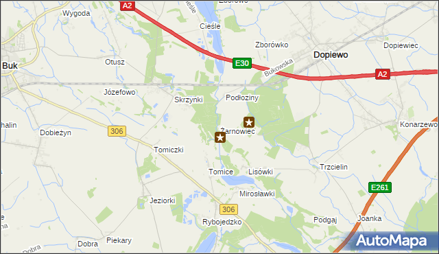 mapa Żarnowiec gmina Dopiewo, Żarnowiec gmina Dopiewo na mapie Targeo