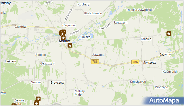 mapa Zawada gmina Mstów, Zawada gmina Mstów na mapie Targeo
