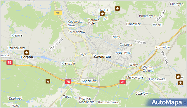 mapa Zawiercie, Zawiercie na mapie Targeo