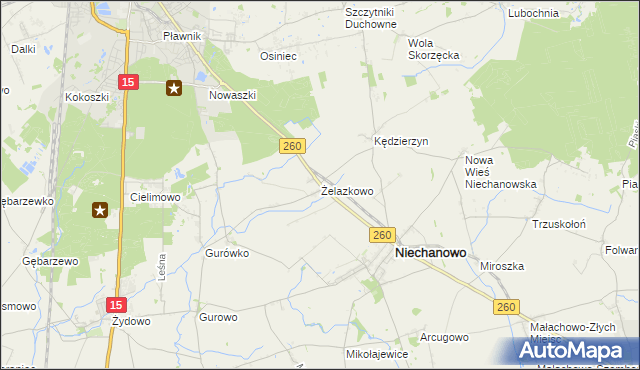 mapa Żelazkowo gmina Niechanowo, Żelazkowo gmina Niechanowo na mapie Targeo
