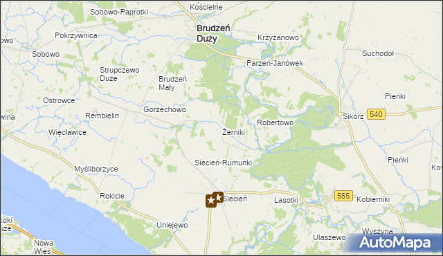 mapa Żerniki gmina Brudzeń Duży, Żerniki gmina Brudzeń Duży na mapie Targeo