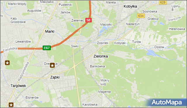mapa Zielonka powiat wołomiński, Zielonka powiat wołomiński na mapie Targeo