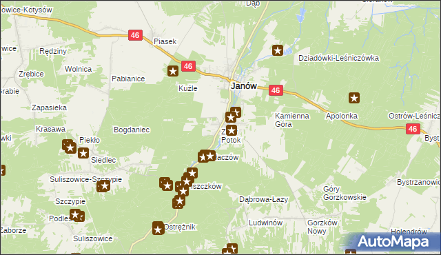 mapa Złoty Potok gmina Janów, Złoty Potok gmina Janów na mapie Targeo