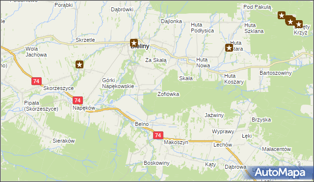 mapa Zofiówka gmina Bieliny, Zofiówka gmina Bieliny na mapie Targeo