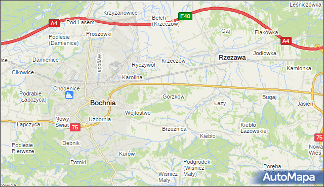 mapa Gorzków gmina Bochnia, Gorzków gmina Bochnia na mapie Targeo