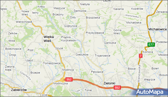 mapa Januszowice gmina Zielonki, Januszowice gmina Zielonki na mapie Targeo