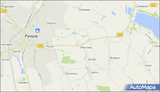 mapa Mechowo gmina Pyrzyce, Mechowo gmina Pyrzyce na mapie Targeo
