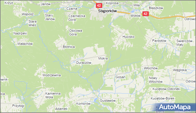 mapa Mokra gmina Stąporków, Mokra gmina Stąporków na mapie Targeo