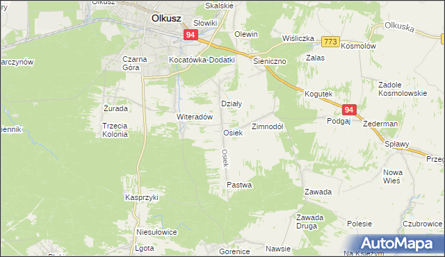 mapa Osiek gmina Olkusz, Osiek gmina Olkusz na mapie Targeo