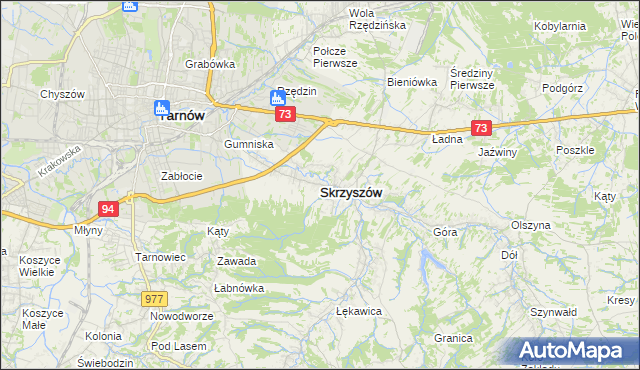 mapa Skrzyszów powiat tarnowski, Skrzyszów powiat tarnowski na mapie Targeo