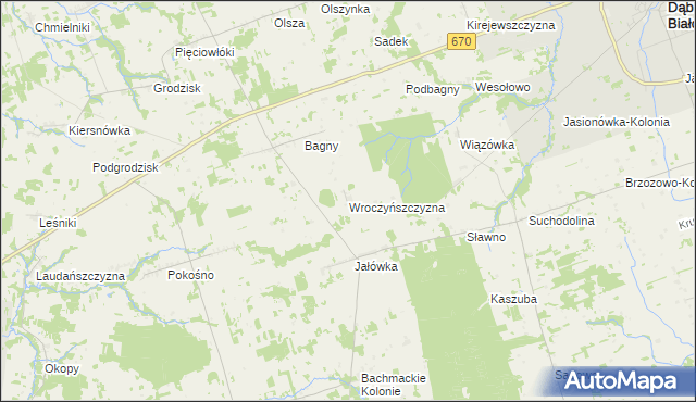 mapa Wroczyńszczyzna gmina Dąbrowa Białostocka, Wroczyńszczyzna gmina Dąbrowa Białostocka na mapie Targeo