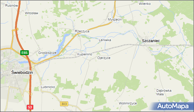 mapa Ojerzyce, Ojerzyce na mapie Targeo