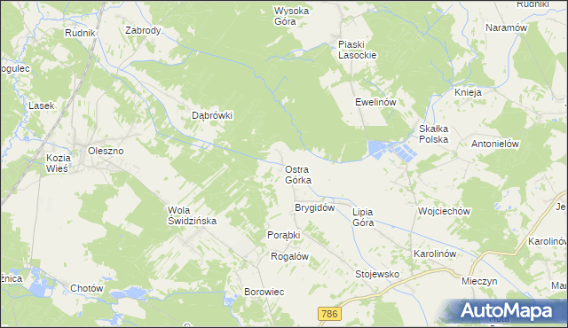 mapa Ostra Górka gmina Krasocin, Ostra Górka gmina Krasocin na mapie Targeo