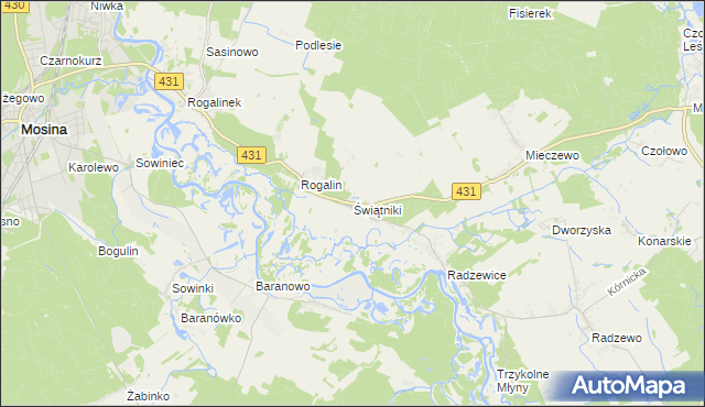 mapa Świątniki gmina Mosina, Świątniki gmina Mosina na mapie Targeo