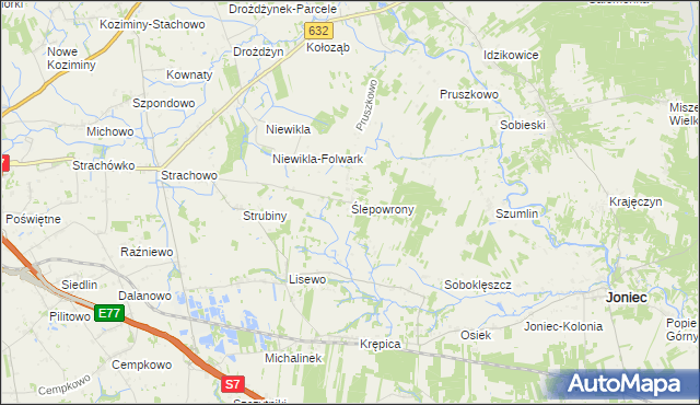 mapa Ślepowrony gmina Sochocin, Ślepowrony gmina Sochocin na mapie Targeo