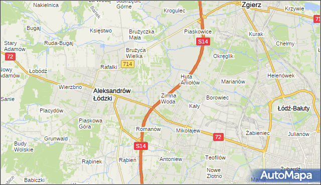mapa Zimna Woda gmina Łódź, Zimna Woda gmina Łódź na mapie Targeo