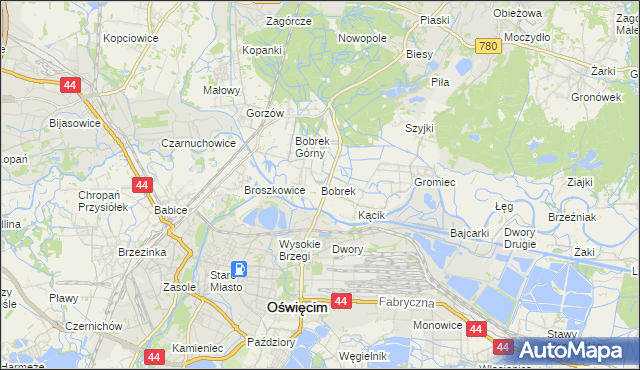 mapa Bobrek gmina Chełmek, Bobrek gmina Chełmek na mapie Targeo