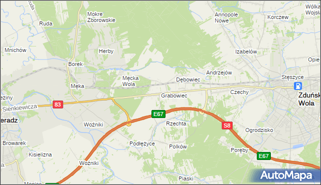 mapa Grabowiec gmina Sieradz, Grabowiec gmina Sieradz na mapie Targeo