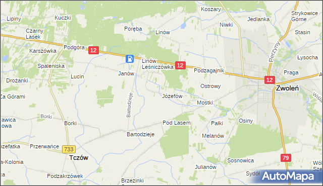 mapa Józefów gmina Tczów, Józefów gmina Tczów na mapie Targeo