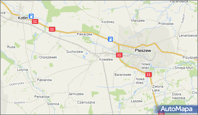 mapa Kowalew gmina Pleszew, Kowalew gmina Pleszew na mapie Targeo