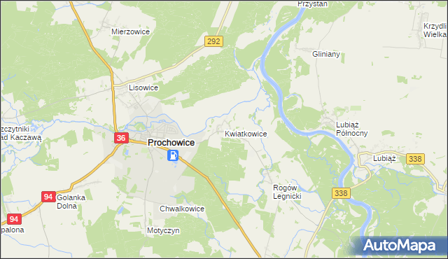 mapa Kwiatkowice gmina Prochowice, Kwiatkowice gmina Prochowice na mapie Targeo