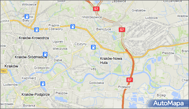 mapa Nowa Huta gmina Kraków, Nowa Huta gmina Kraków na mapie Targeo
