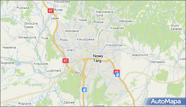 mapa Nowego Targu, Nowy Targ na mapie Targeo