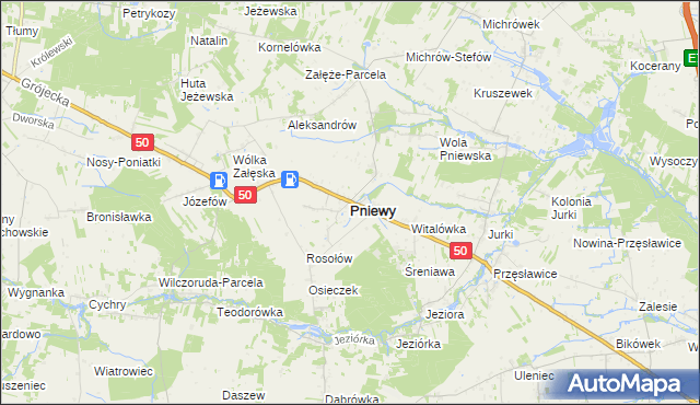 mapa Pniewy powiat grójecki, Pniewy powiat grójecki na mapie Targeo