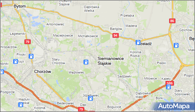 mapa Siemianowice Śląskie, Siemianowice Śląskie na mapie Targeo