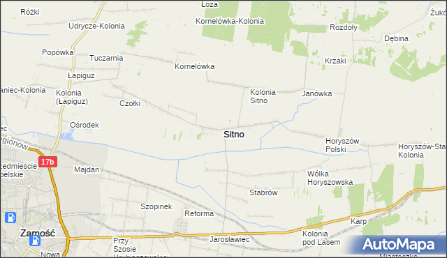 mapa Sitno powiat zamojski, Sitno powiat zamojski na mapie Targeo