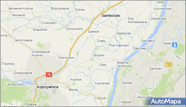 mapa Skotniki gmina Samborzec, Skotniki gmina Samborzec na mapie Targeo