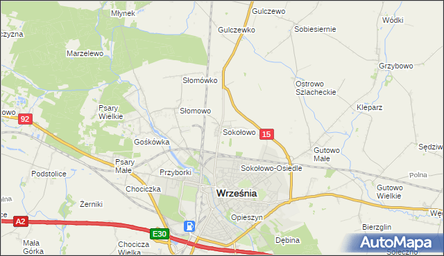 mapa Sokołowo gmina Września, Sokołowo gmina Września na mapie Targeo