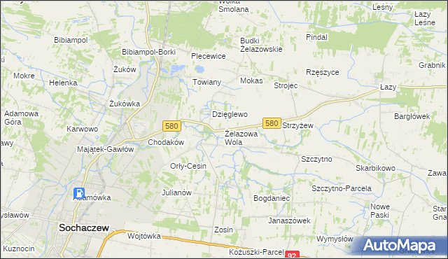 mapa Żelazowa Wola, Żelazowa Wola na mapie Targeo