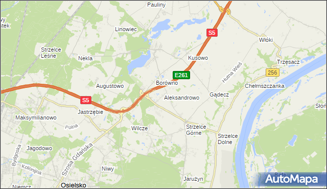 mapa Aleksandrowo gmina Dobrcz, Aleksandrowo gmina Dobrcz na mapie Targeo