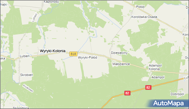 mapa Wyryki-Adampol, Wyryki-Adampol na mapie Targeo