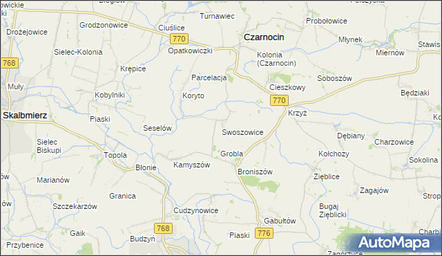 mapa Swoszowice gmina Czarnocin, Swoszowice gmina Czarnocin na mapie Targeo