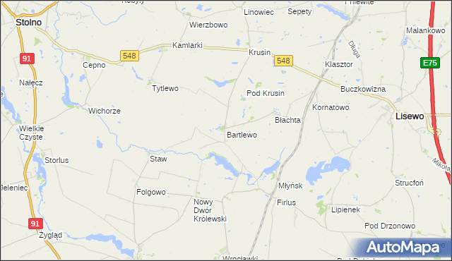 mapa Bartlewo gmina Lisewo, Bartlewo gmina Lisewo na mapie Targeo