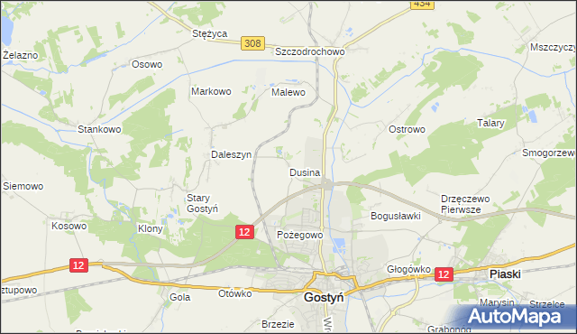 mapa Dusina gmina Gostyń, Dusina gmina Gostyń na mapie Targeo